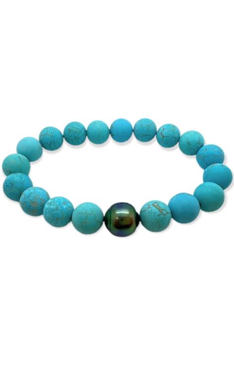 ON THE ROAD Bracelet Homme Perle De Tahiti Et Howlite Turquoise JDL