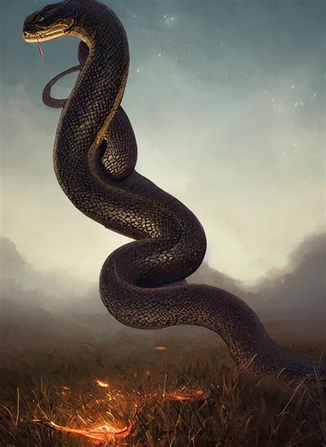 Giant Snake On A Dusky Land Art By Artgerm And Greg Stable Diffusion