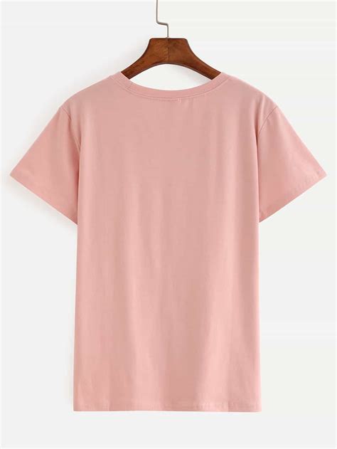 Letter Print Pink T Shirt Shein Sheinside