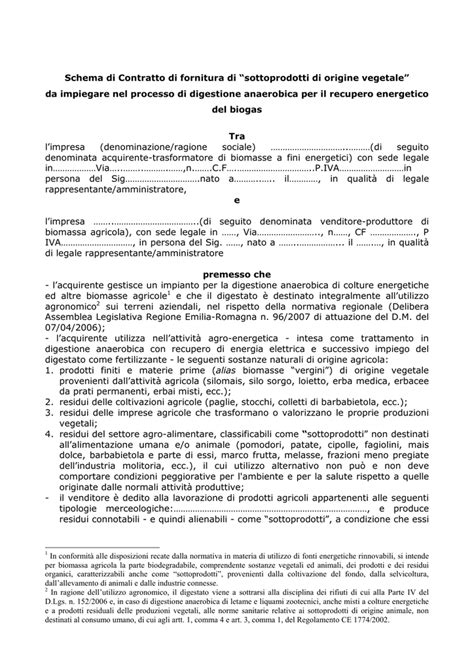 Schema Di Contratto Di Fornitura Di “sottoprodotti Di Origine Vegetale