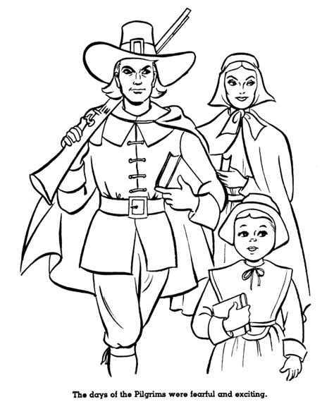 Pilgrim Thanksgiving Coloring Page Sheets - A Pilgrims Family | BlueBonkers