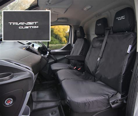 Buy Tailored Waterproof Seat Covers With Transit Custom Embroidery On Headrest Driver And Double