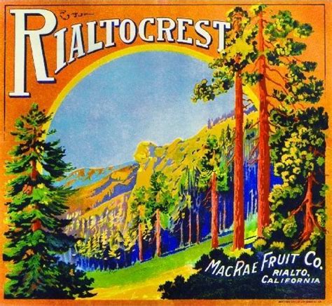 Rialto San Bernardino Rialtocrest Orange Citrus Fruit Crate Box Label