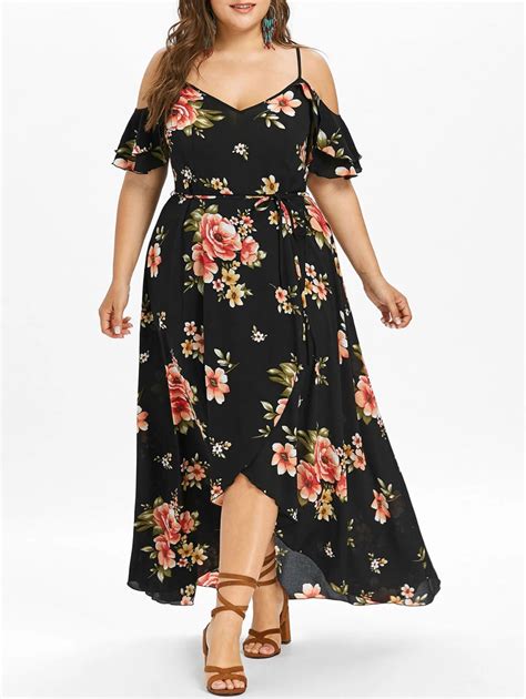 Plus Size Hawaiian Cold Shoulder Maxi Dress In Floral Maxi Dress