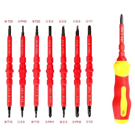 7 Pcs Insulated Electrician Screwdriver Set Cr v Steel with Plastic Blade Cover for Insulated ...