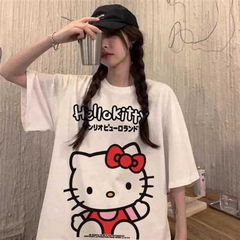 Hello Kitty Kuromi T Shirt Women Oversized Sanrio Summer Anime Harajuku Top Tshirt Print Cartoon