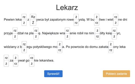 Dyktanda online dla klas 1 2 3 na rz i ż Lekarz Rozwiąż online i