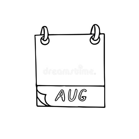 August Month Calendar Page Hand Drawn In Doodle Style Simple