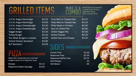 Customize Digital Tv Menu For Fast Food Restaurant Grill Menu Menu