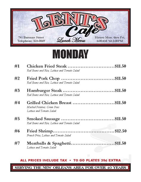 Leni S Cafe Menu In New Orleans Louisiana USA