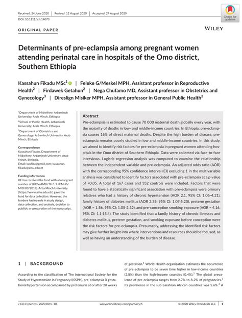 Pdf Determinants Of Pre Eclampsia Among Pregnant Women Attending