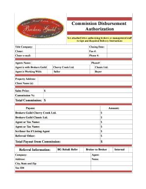 Commission Disbursement Authorization Fill Online Printable