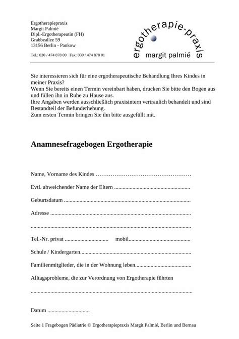 Pdf Fragebogen Et P Diatrie Ergotherapie Berlin De Seite