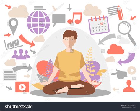 Personal Space Concept Man Introvert Meditation Stock Vector Royalty