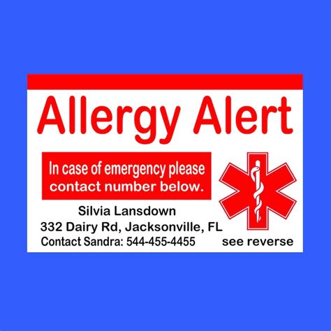 Allergy Alert Card Medical Alert Card Allergy Wallet Card Food