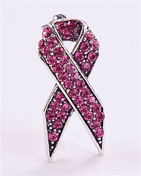 Pink Ribbon Brooch Pin Breast Cancer Awareness Made With Swarovski Crystals