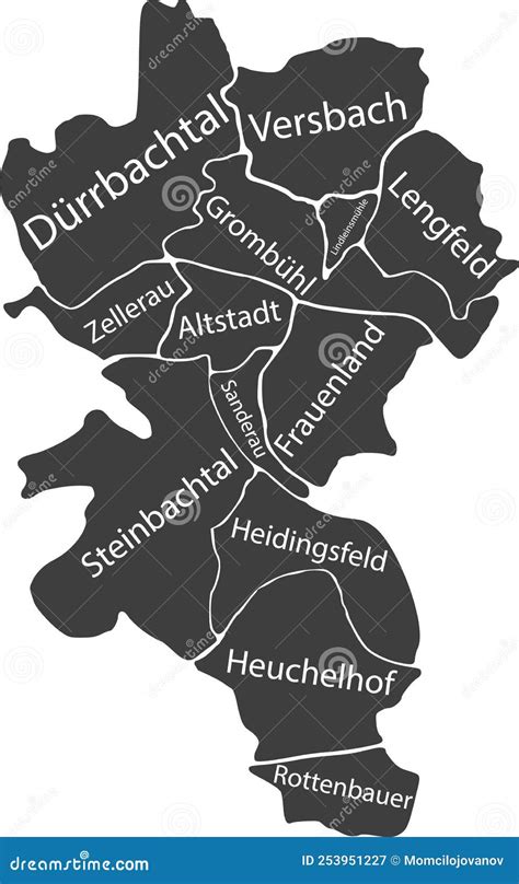 Mappa Dei Distretti Grigi Scuri Di Wurzburg Germania Illustrazione