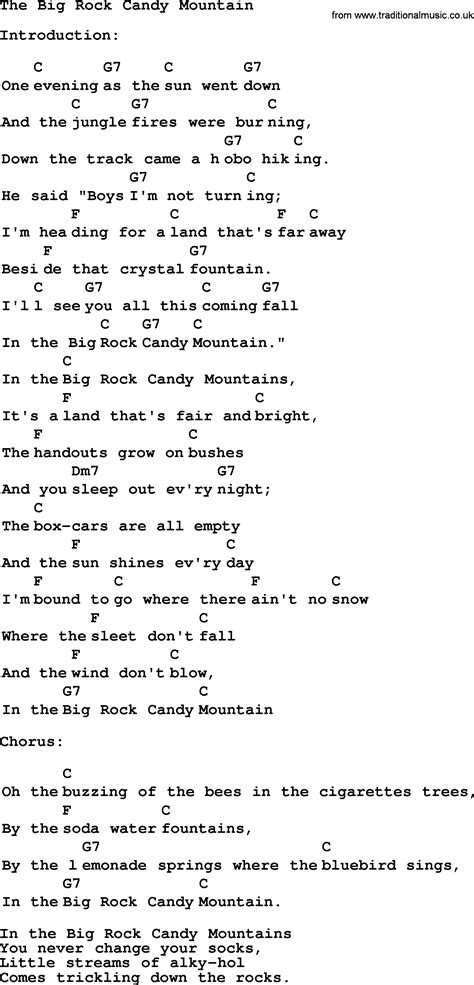 Top 1000 Folk and Old Time Songs Collection: Big Rock Candy Mountain - Lyrics with Chords and PDF