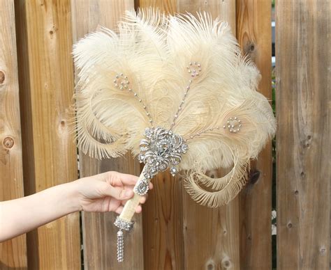 GATSBY Ostrich Feather Fan Bridal Brooch Bouquet 1920s Wedding Etsy