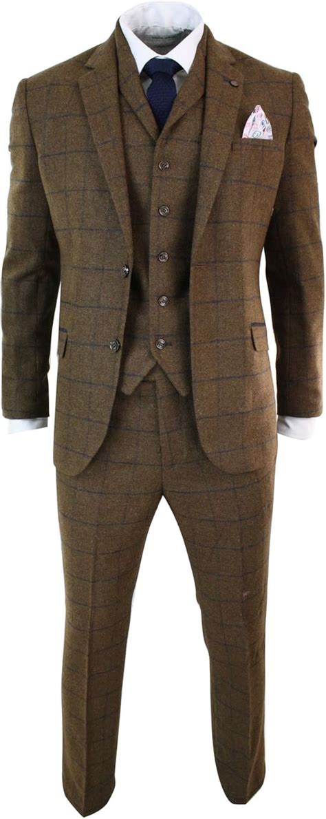 Buy House Of Cavani Mens Herringbone Tweed Tan Brown Check Piece Wool