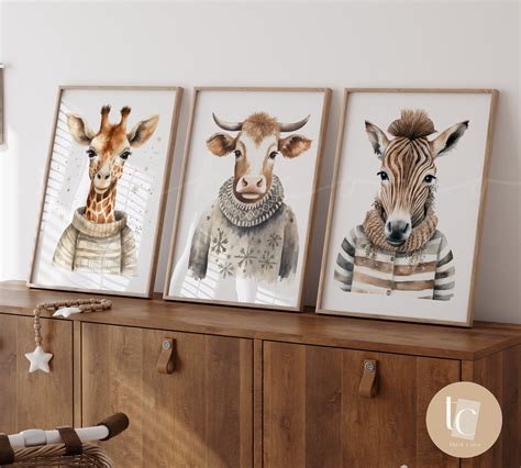 Set Of 3 Nursery Wall Art Safari Animals Nursery Print Gender Neutral