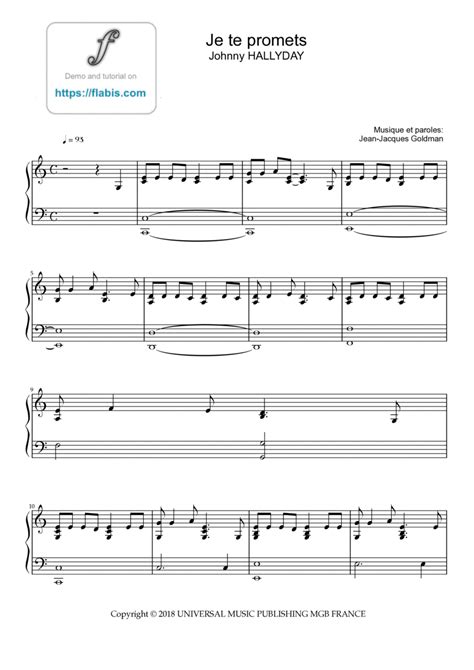 Je Te Promets By Jean Jacques Goldman Easy Piano Digital Sheet