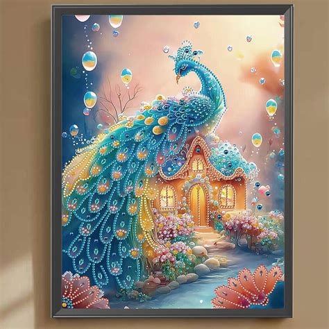 D Diy Partial Special Shaped Drill Diamond Painting Fantasy Peacock