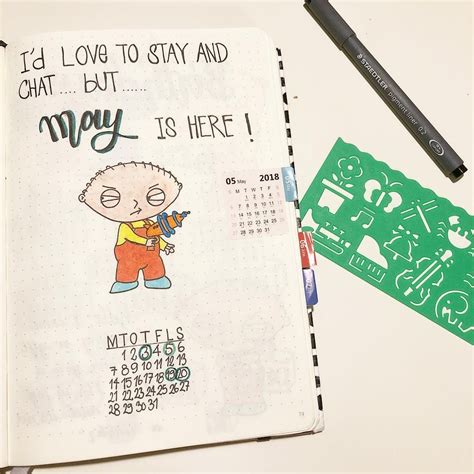 Bullet journal monthly cover page, May cover page, Family Guy drawing. | @creatrive Bullet ...