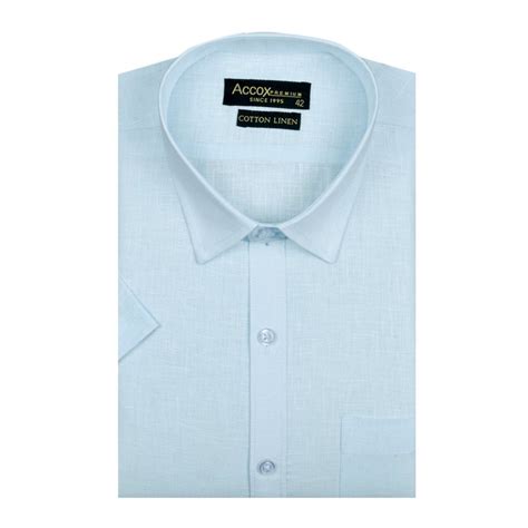 Accox Plain Mens Sky Blue Formal Linen Cotton Shirts Machine Wash