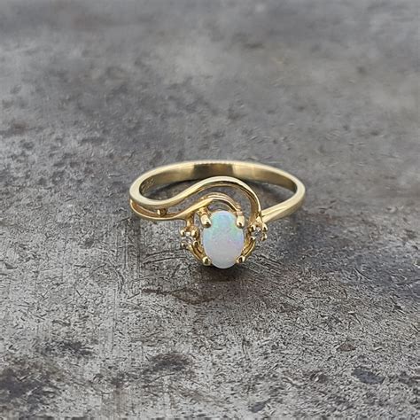 K Yellow Gold Opal And Two Diamond Ring Finger Size Opal Gold