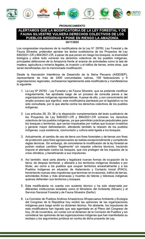 Aidesep On Twitter Pronunciamiento 📢 ¡alerta Legislativa Los