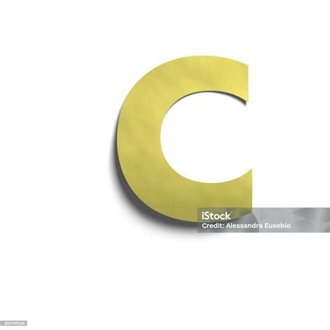 3d Realistic Yellow Paper Notes Uppercase Letter C With Soft Shadow