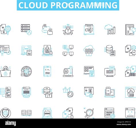 Cloud Programming Linear Icons Set Virtualization Elasticity Devops