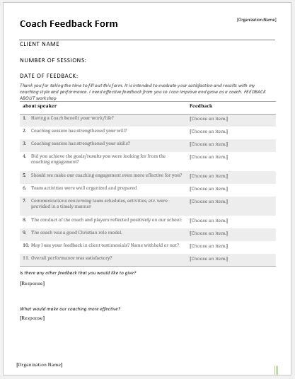 Coach Feedback Form Word And Excel Templates