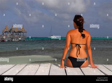 Girl Watching Sea San Pedro Ambergris Caye The Northern Cayes Belize District Belize