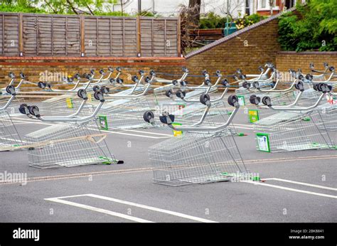 London Uk 3rd May 2020 Trolley Chicane In Overflow Car Park At Asda