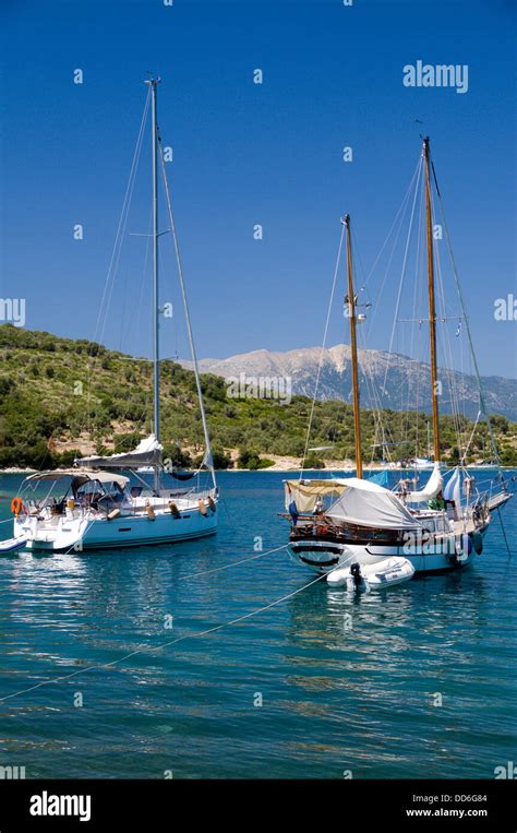 Yachts Atherinos Bay Meganisi Lefkas Ionian Islands Greece Stock