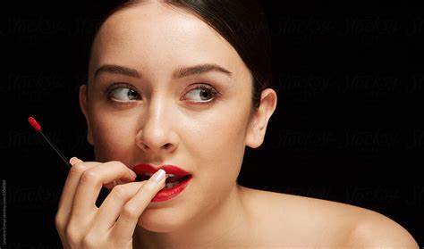 Closeup Woman Portrait Editorial Beauty Red Lipstick By Stocksy