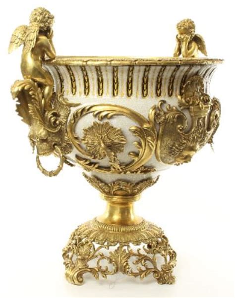 Casa Padrino Luxus Barock Porzellan Blumentopf Engel Wei Gold H