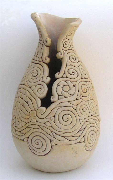 Ivory Colored Coil Vase Exposed Coil Vessel Decorative Ceramic