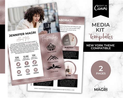 Media Kit Template Canva Influencer Rate Sheet Rose Gold Etsy