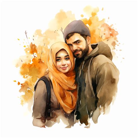 Premium Vector Beautiful Muslim Couple Watercolor Paint