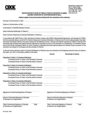 Fillable Online Cboe Claim Resolution Notification Form P Fax Email