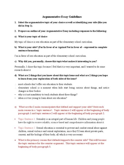 Argumentative Essay Guidelines Pdf Sex Education Essays