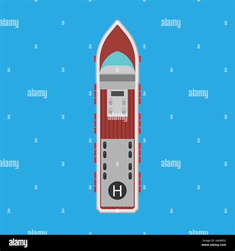 Cruise Ship Top View Vector Flat Icon Ocean Boat Travel Journey