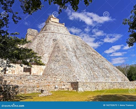 Oval Pyramid Of The Magician In The Ancient Maya City Of Uxmal Stock