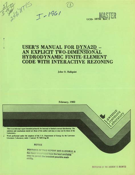 User S Manual For Dyna D An Explicit Two Dimensional Hydrodynamic