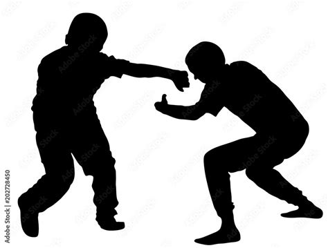 Two boys fighting vector silhouette. Two young brothers fight vector ...