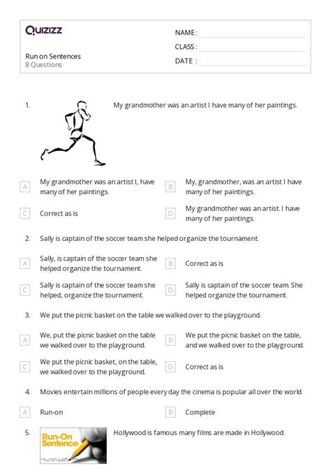 Run On Sentences Worksheets For Th Class On Quizizz Free