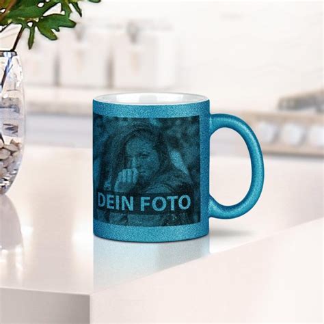 Blaue Glitzer Tasse Selbst Gestalten Tassendruck